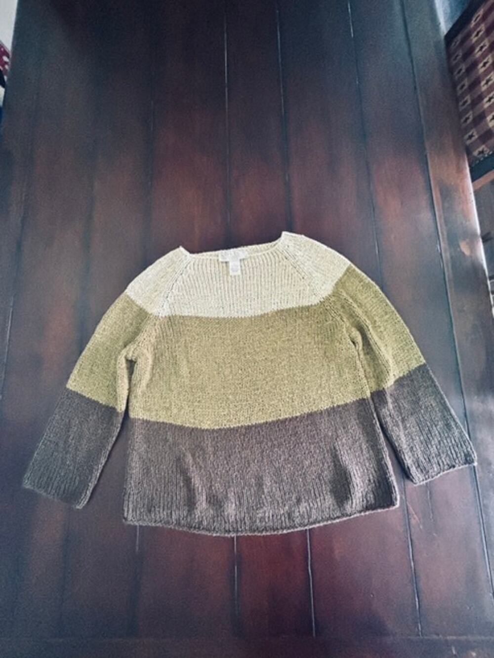 Vintage Norton McNaughton Sweater L Green Brown Cream Colorblock Chunky Knit